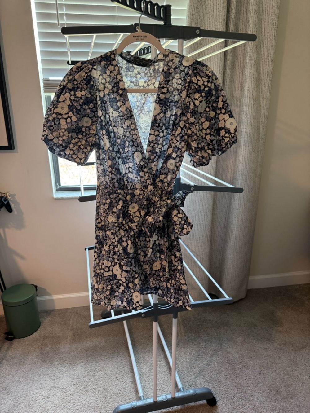 Dress Forum Navy and Cream Floral Wrap Mini Dress